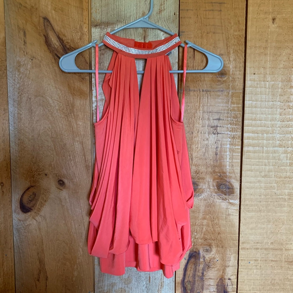 Coral flowy tank top with gems